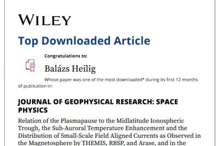 Munkatársunk cikke a Journal of Geophysical Research: Space Physics legtöbbször letöltött 2022-es cikkei között